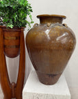 Brown Yellow Storage Water Jar Vessel with Small Handles - FEA Home