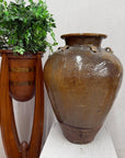 Brown Yellow Storage Water Jar Vessel with Small Handles - FEA Home