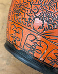 Burnt Orange Cinnabar Hibachi with Hand-Carved Designs - FEA Home