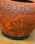 Burnt Orange Cinnabar Hibachi with Hand-Carved Designs - FEA Home
