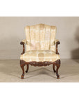 Channel-Tufted Armchair with Carved Frame and Calligraphy Motif Upholstery-14. Asian & Chinese Furniture, Art, Antiques, Vintage Home Décor for sale at FEA Home