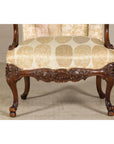 Channel-Tufted Armchair with Carved Frame and Calligraphy Motif Upholstery-6. Asian & Chinese Furniture, Art, Antiques, Vintage Home Décor for sale at FEA Home