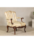 Channel-Tufted Armchair with Carved Frame and Calligraphy Motif Upholstery-7. Asian & Chinese Furniture, Art, Antiques, Vintage Home Décor for sale at FEA Home