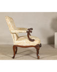Channel-Tufted Armchair with Carved Frame and Calligraphy Motif Upholstery-9. Asian & Chinese Furniture, Art, Antiques, Vintage Home Décor for sale at FEA Home