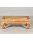 Country Style Low Wood Coffee Table with Woven Mat Top and Curved Legs-11. Asian & Chinese Furniture, Art, Antiques, Vintage Home Décor for sale at FEA Home