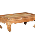 Country Style Low Wood Coffee Table with Woven Mat Top and Curved Legs-1. Asian & Chinese Furniture, Art, Antiques, Vintage Home Décor for sale at FEA Home