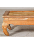Country Style Low Wood Coffee Table with Woven Mat Top and Curved Legs-2. Asian & Chinese Furniture, Art, Antiques, Vintage Home Décor for sale at FEA Home