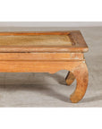 Country Style Low Wood Coffee Table with Woven Mat Top and Curved Legs-3. Asian & Chinese Furniture, Art, Antiques, Vintage Home Décor for sale at FEA Home