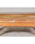 Country Style Low Wood Coffee Table with Woven Mat Top and Curved Legs-4. Asian & Chinese Furniture, Art, Antiques, Vintage Home Décor for sale at FEA Home