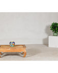 Country Style Low Wood Coffee Table with Woven Mat Top and Curved Legs-5. Asian & Chinese Furniture, Art, Antiques, Vintage Home Décor for sale at FEA Home