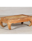Country Style Low Wood Coffee Table with Woven Mat Top and Curved Legs-6. Asian & Chinese Furniture, Art, Antiques, Vintage Home Décor for sale at FEA Home