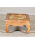 Country Style Low Wood Coffee Table with Woven Mat Top and Curved Legs-7. Asian & Chinese Furniture, Art, Antiques, Vintage Home Décor for sale at FEA Home