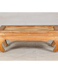 Country Style Low Wood Coffee Table with Woven Mat Top and Curved Legs-8. Asian & Chinese Furniture, Art, Antiques, Vintage Home Décor for sale at FEA Home