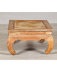 Country Style Low Wood Coffee Table with Woven Mat Top and Curved Legs-9. Asian & Chinese Furniture, Art, Antiques, Vintage Home Décor for sale at FEA Home