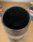 Deep Black Cylindrical Ceramic Vase with Rope Design, SKU , image 9