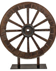 Antique Mounted Wood and Metal Wheel Welded to a Custom Metal Base-1. Asian & Chinese Furniture, Art, Antiques, Vintage Home Décor for sale at FEA Home