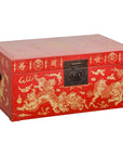 Red Blanket Chest with Gilded Bat & Guardian Lion Motifs