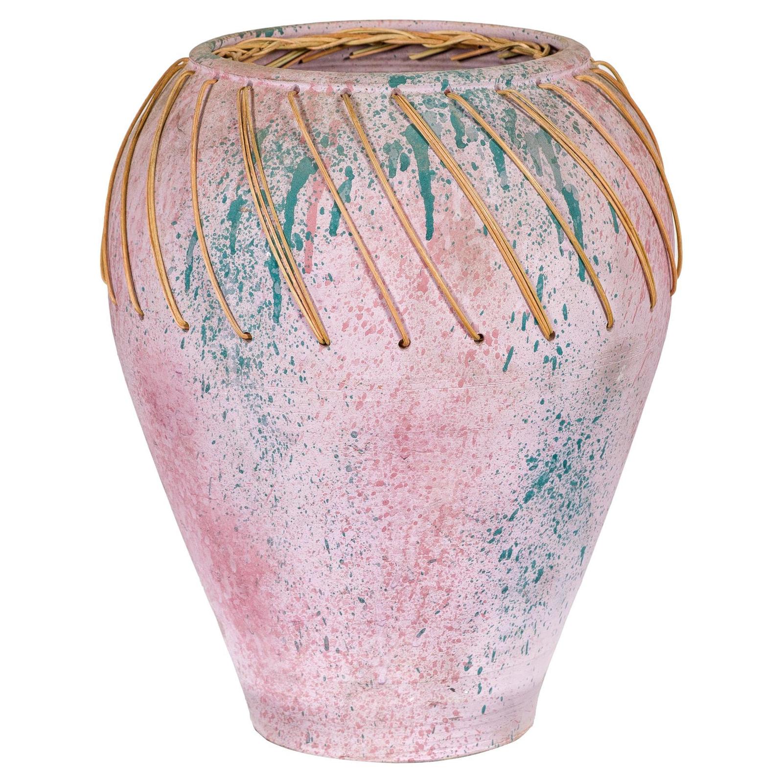 Hand-Crafted American Artists Collection Pink Pastel Vase with Weaving