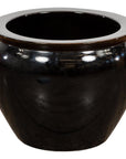 Round Vintage Black Glazed Ceramic Planter