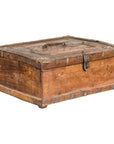 Antique Wooden Box with Diamond Motifs and Wave Patterns