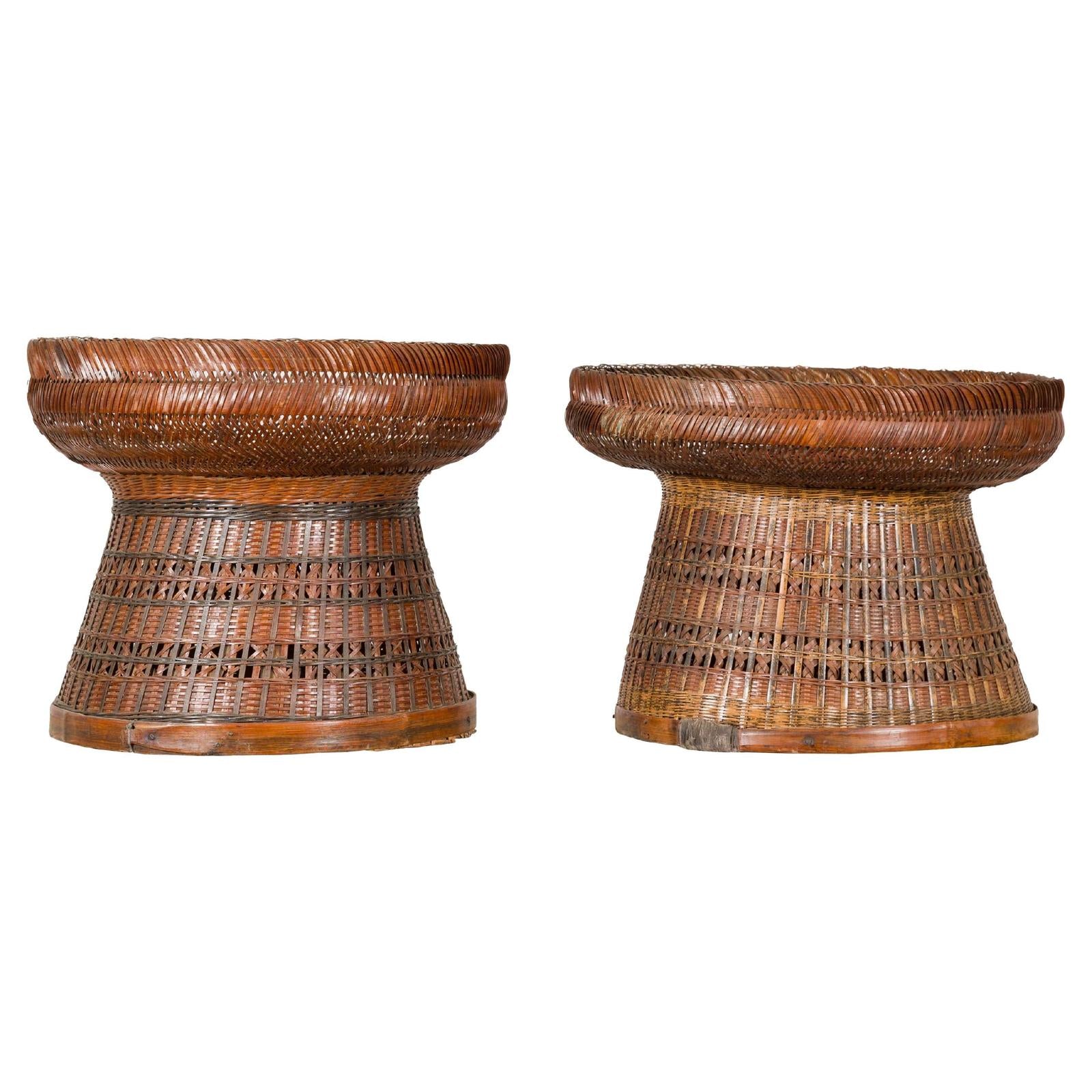 Woven Rattan Basket Trays with Circular Tops, Sold Each