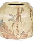 Antique Mustard Glazed Ceramic Planter with Butterfly Decor