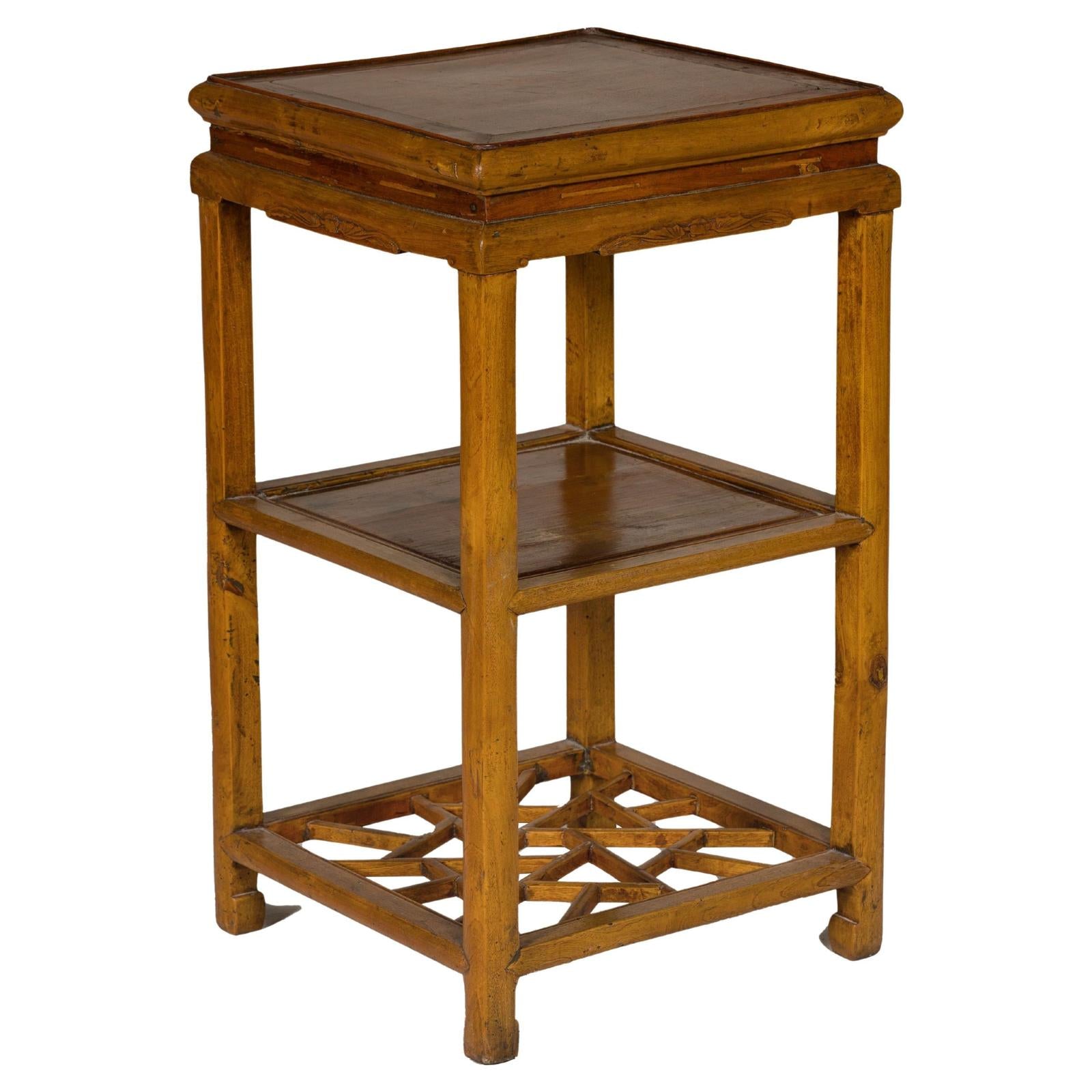 Three-Tier Accent Table with Geometric Shelf