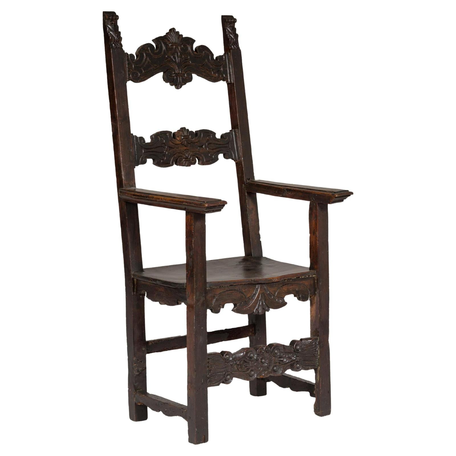 High Back Wooden "Throne Chair" with Carved Designs
