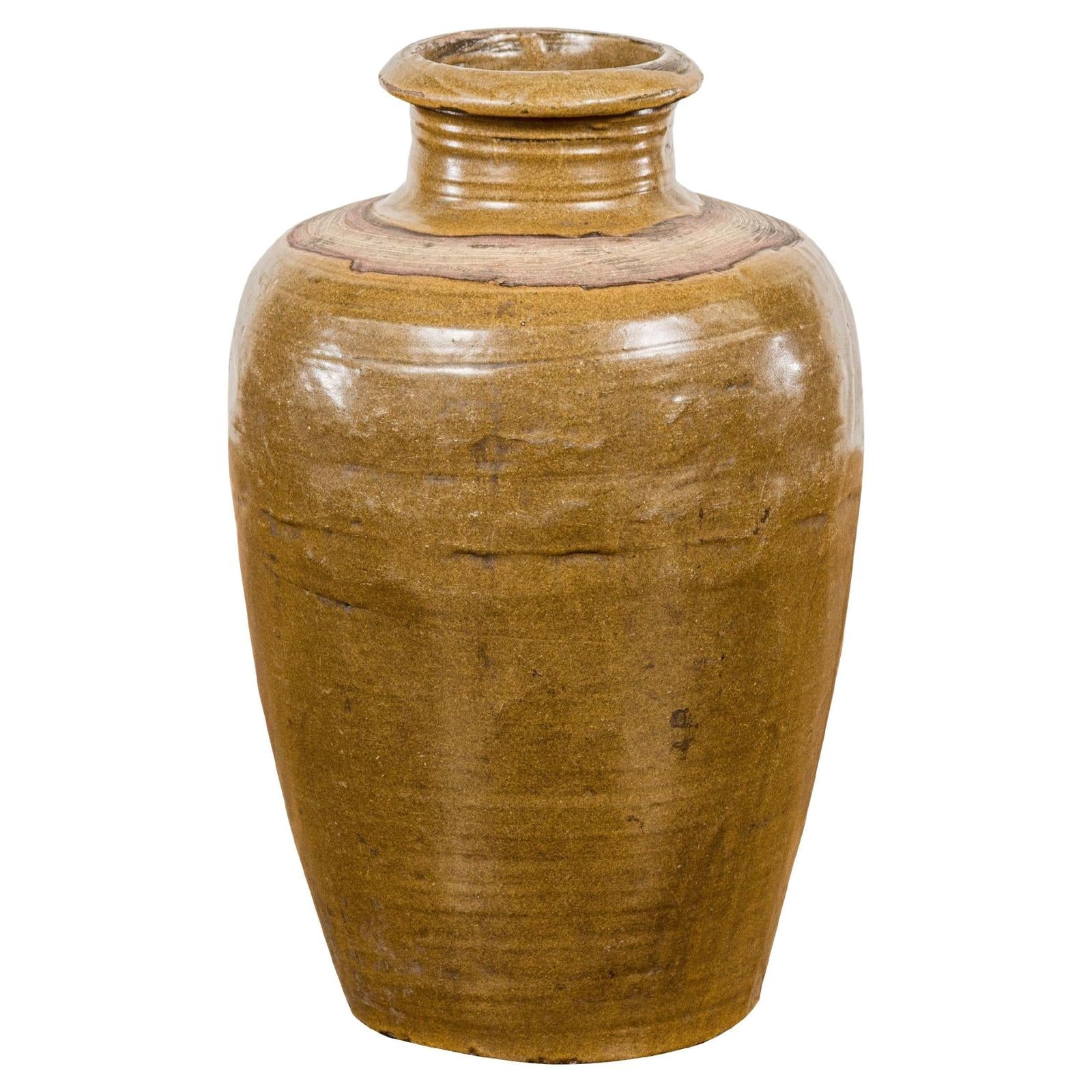 Vintage Vase with Monochrome Glaze and Tapering Lines
