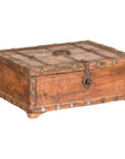 Rustic Document Box with Brass Details & Partial Opening