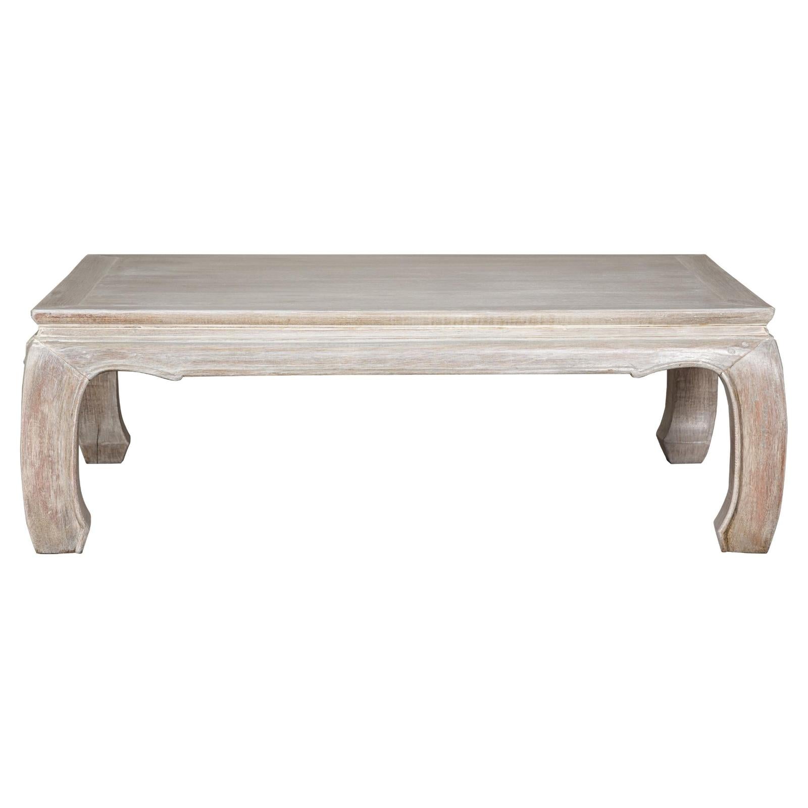 Teak Ming Style Whitewash Coffee Table with Chow Legs