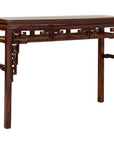 Tall Altar Console Table with Meander Carved Apron and Humpback Stretchers