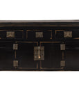Black Lacquer Sideboard with Rubbed Edges, Brass Hardware, Doors and Drawers