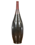 Sleek Multi-Color Glazed Red, Brown and Black Ceramic Vase with Narrow Mouth