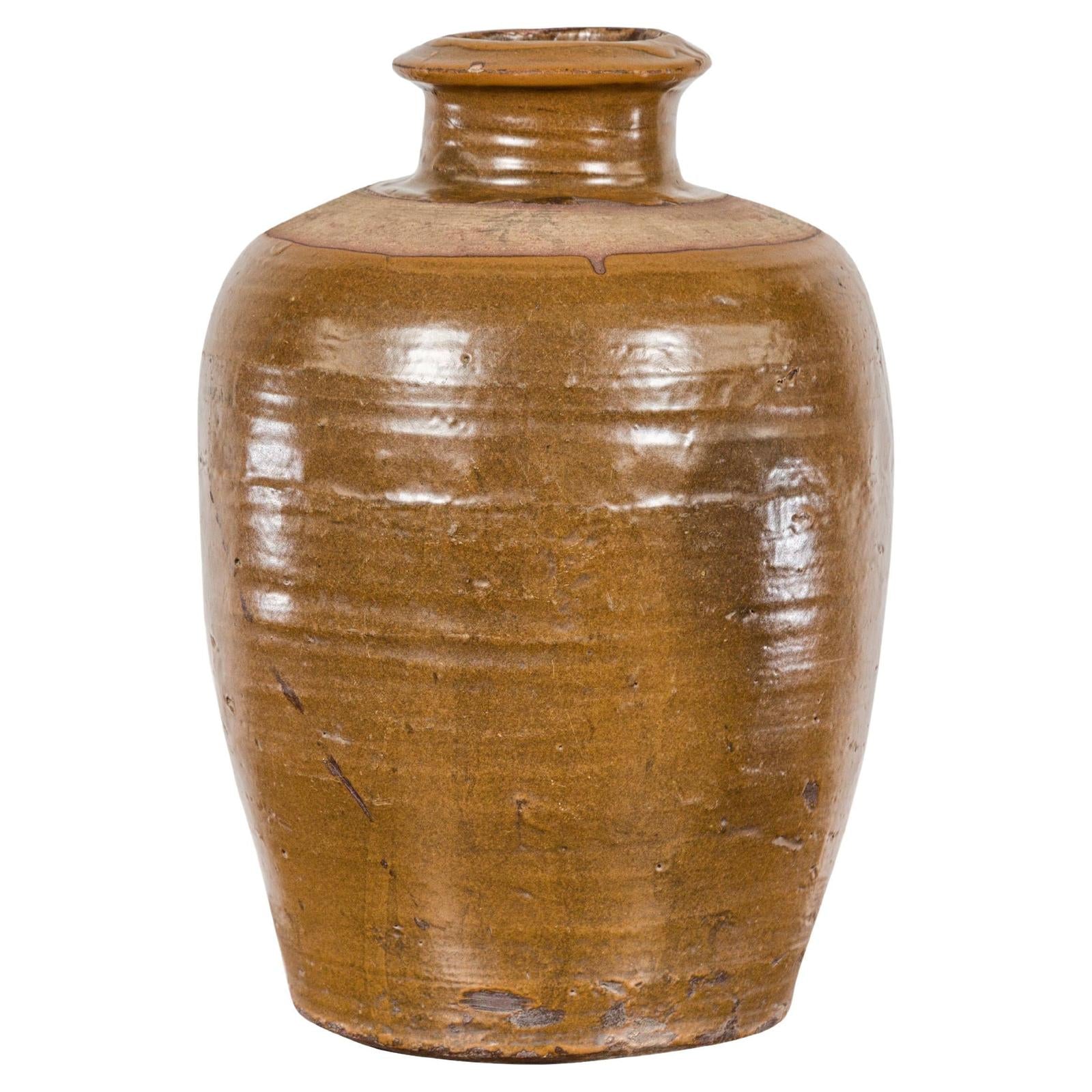Japanese Tamba Tachikui Ware Brown Glaze Vase with Discreet Calligraphy