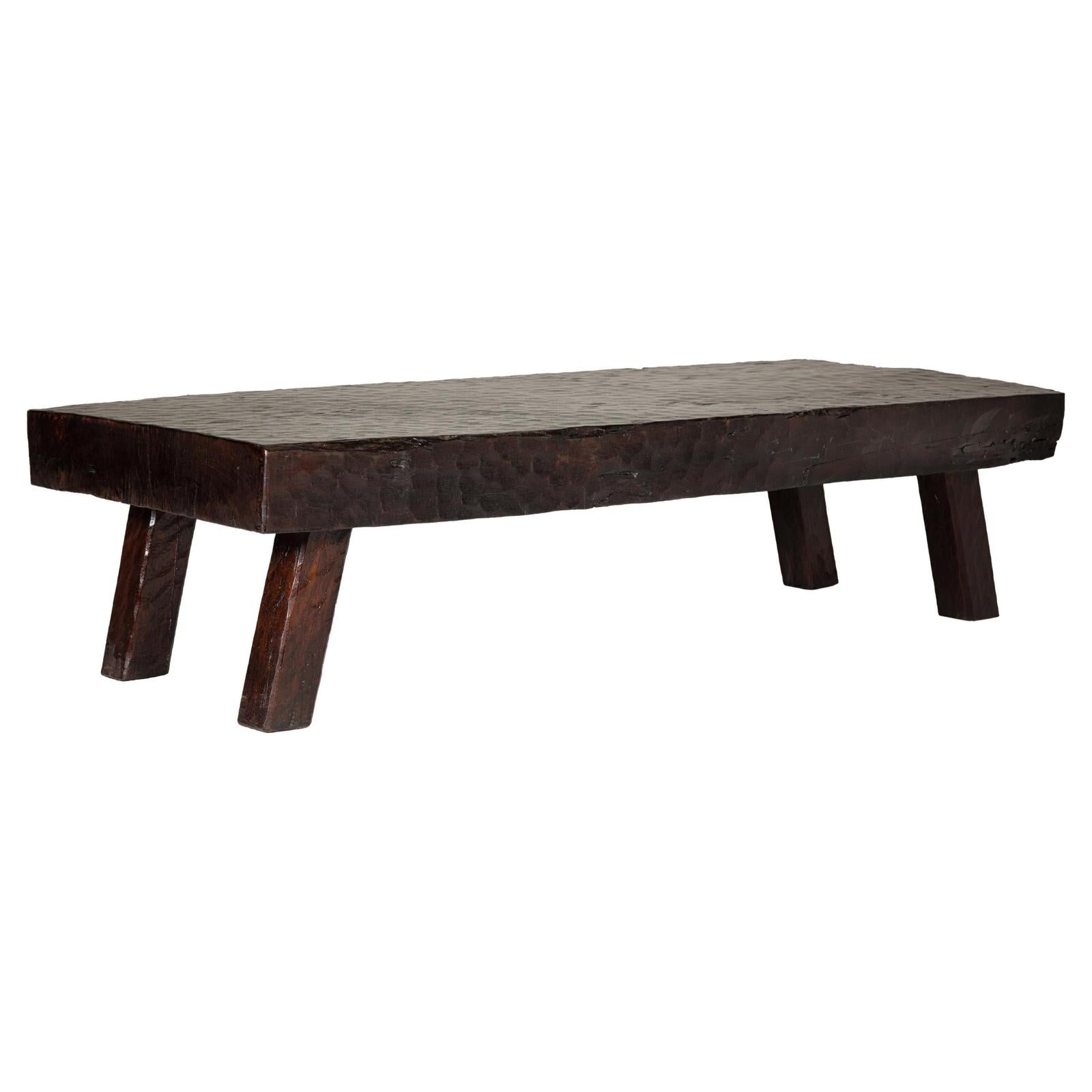 Rustic and Robust Coffee Table with Honeycomb Patterns and Dark Custom Finish