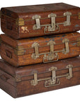 Set of Three British 1920s Metal Traveling Trunks for Export with Brass Hardware