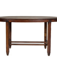 Oval Top Center Table with Inverted Stepped Pyramid Feet and Cross Stretcher