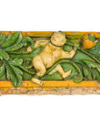 Qing Dynasty Tricolor Raised Relief Roof Fragment from Temple with Boy in Leaves