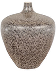 Artisan Handmade Brown Glazed Ceramic Vase with Textured Cream Stokes