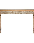 Mughal Style Whitewash Console Table with Foliage Carved Apron and Legs