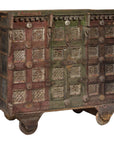 Indian Antique Carved Wooden Damachiya Dowry Cabinet on Wheels with Polychromy