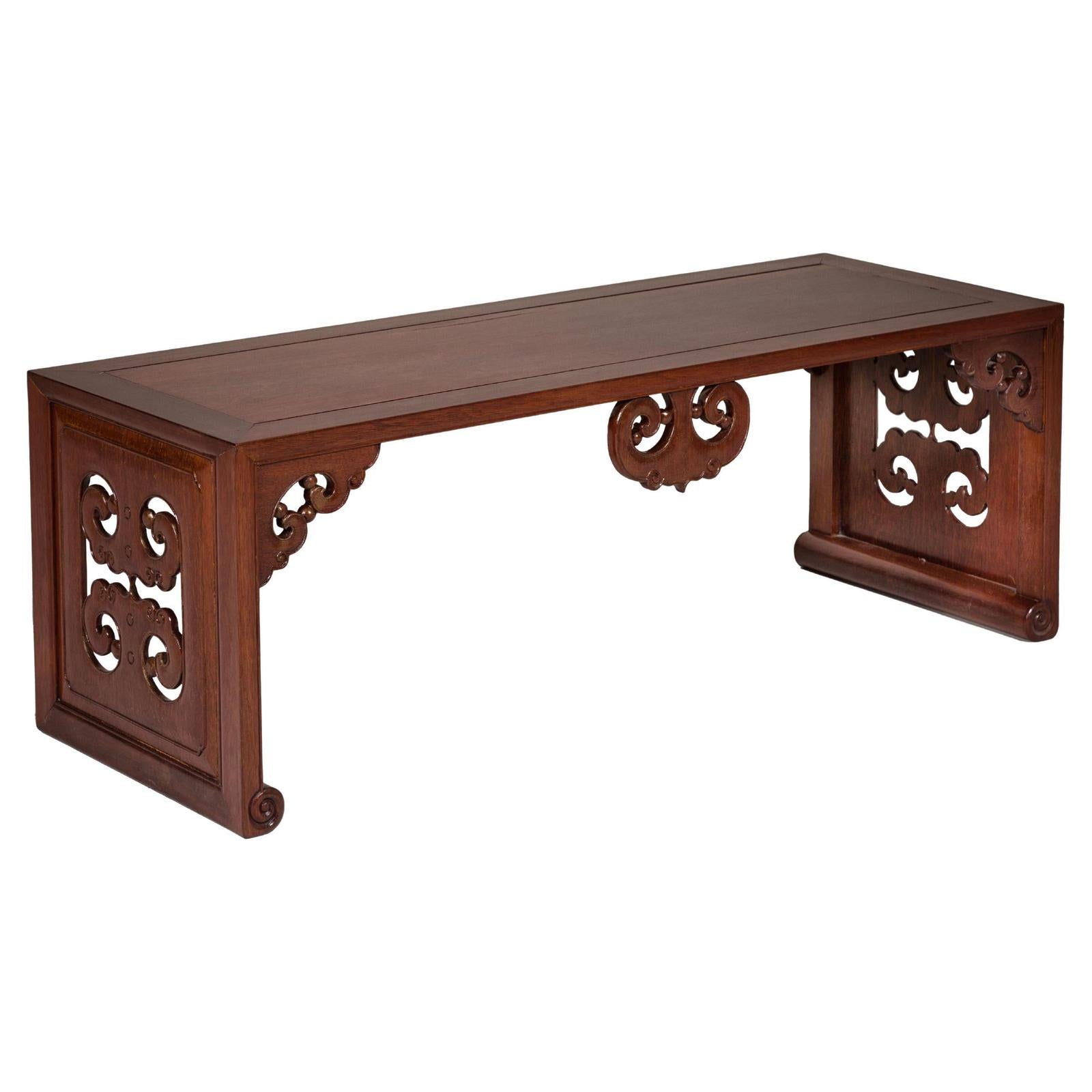 Rectangular Brown Table with Openwork Cloud Motifs