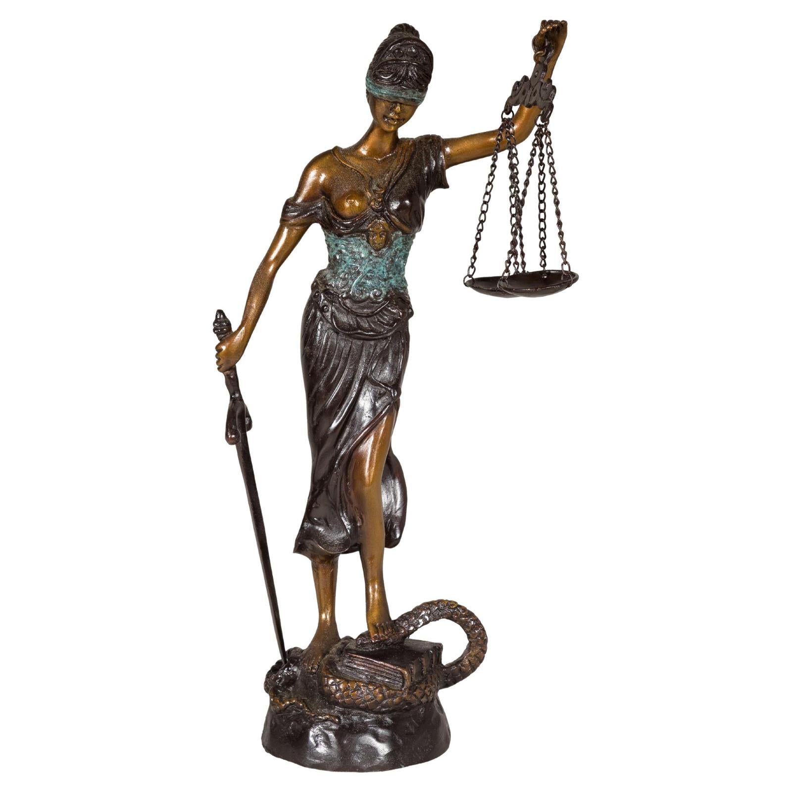 Lady Justice, Cast Bronze Tabletop Statuette with Scales and Sword