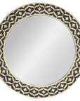 Bone Inlay Black and White Round Mirror with Floral Motifs
