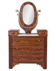 Late 19th Century Flaming Walnut Dresser with Tilting Mirror and Marble Inset