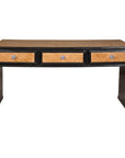 Rattan over Wood Waterfall Desk with Black Lacquer Finish and Three Drawers