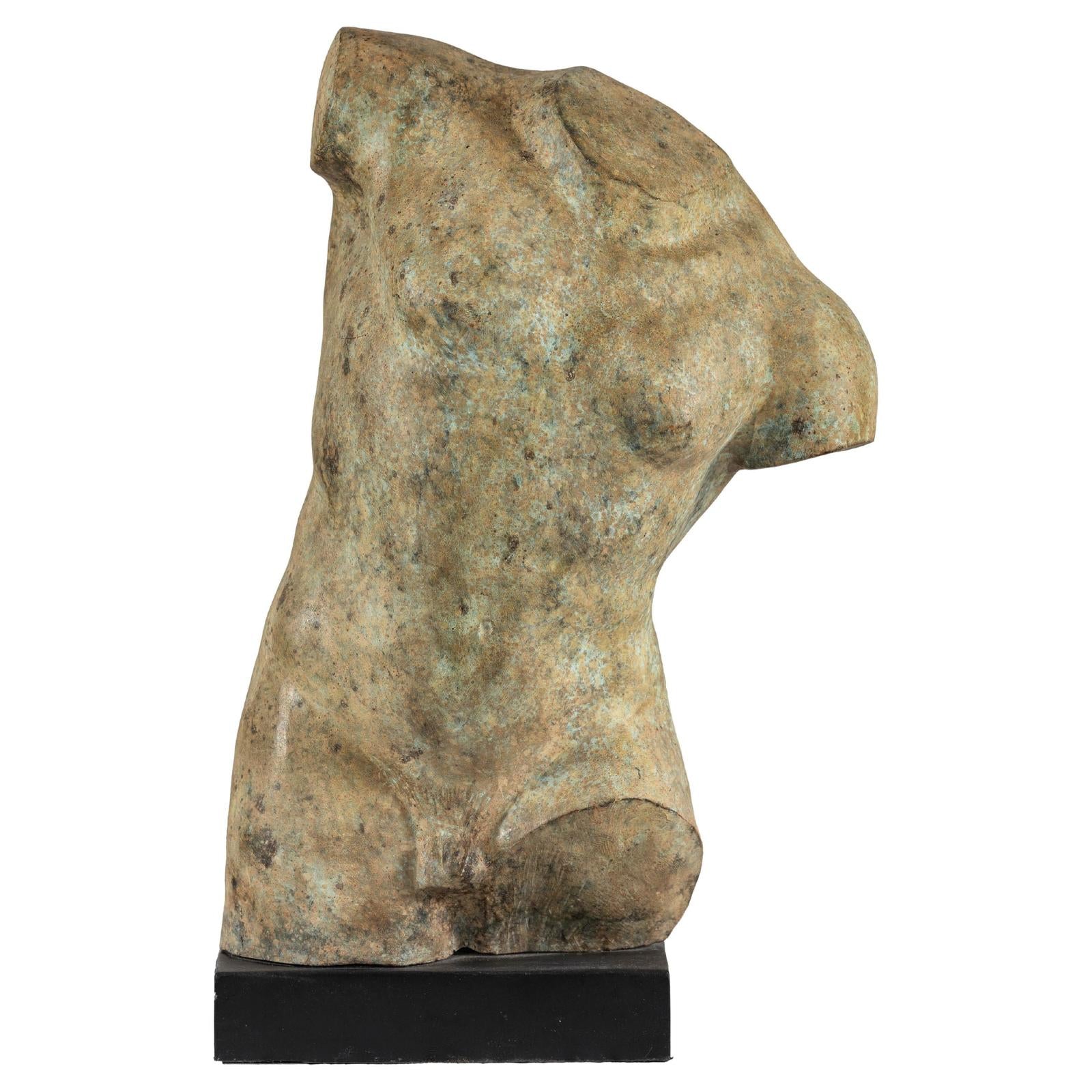Greco Roman Inspired Classical Bronze Torso Sculpture with Verdigris Patina