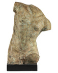 Greco Roman Inspired Classical Bronze Torso Sculpture with Verdigris Patina