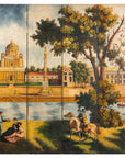 Hand-Painted Folding Screen with Romantic European Countryside and Architecture